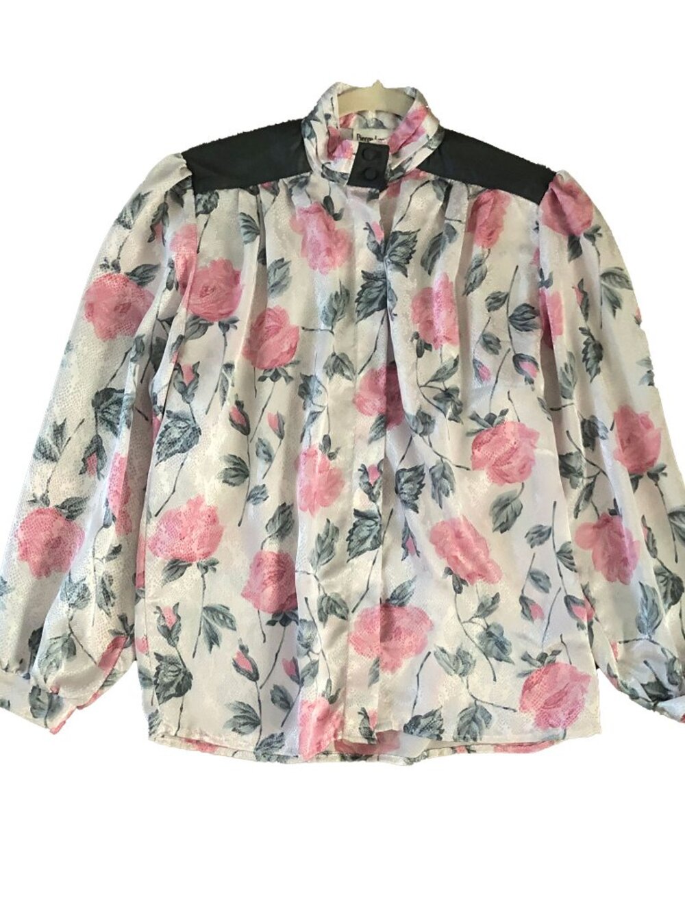 1980'S VINTAGE PIERRE LAMONTE ROSE PRINT SECRETARY BLOUSE